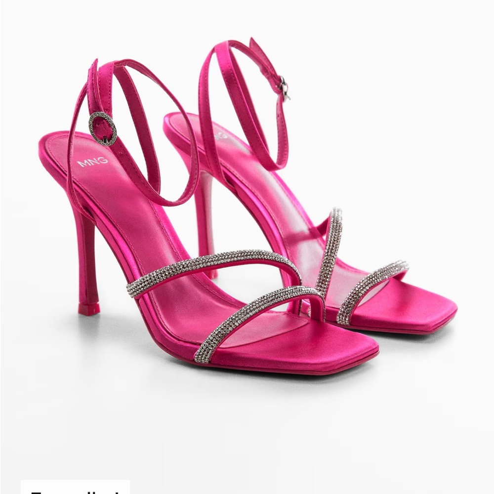 Pink Heeled sandals with rhinestone straps